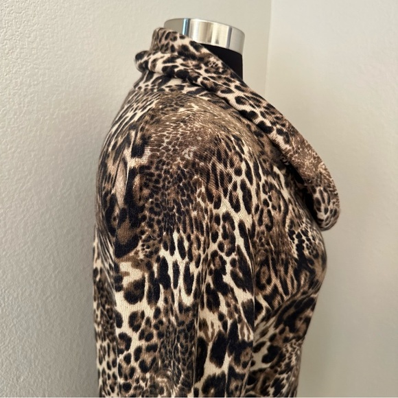 Lafayette 148 New York Cashmere Leopard Animal Print Cowl Neck Sweater Size L - Picture 5 of 11